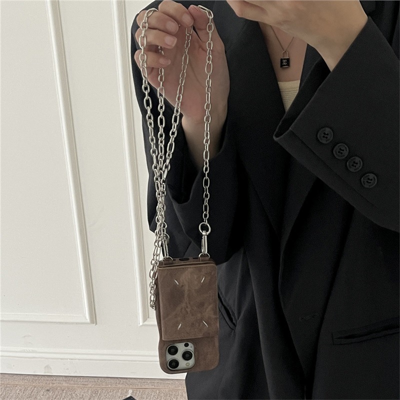 Hand-stitching card crossbody-light brown