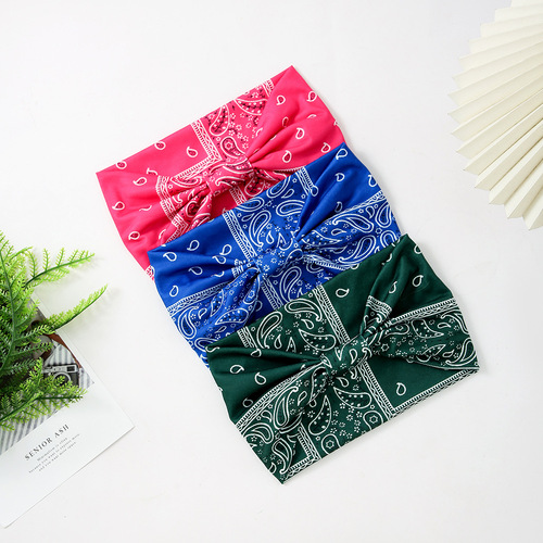 Women's Wide Headband with Scarf Bohemian Sport Headband Knot Elastic Floral Print Non-slip Headband Accessory