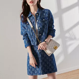 欧洲站早秋牛仔套装女2025春新款时尚百搭外套裙两件套套装裙秋装