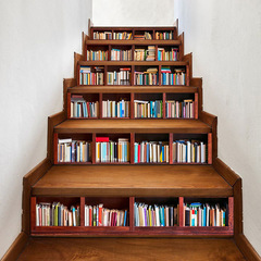 跨境仿真書架樓梯裝飾牆貼自粘可移除PVC壁畫LT010