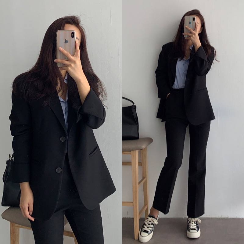 2025 Spring Casual Suit Jacket Women's Korean Style Loose Formal Professional Suit Fashionable Black Internet Celebrity Small Suit