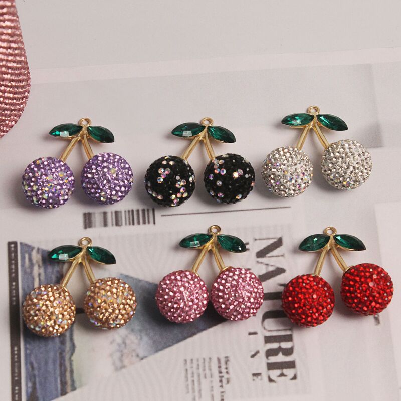 Wholesale Creative Amazon Red Cherry Explosive Keychain Accessories Rhinestone Car Hangup Women's Bag Accessories Fruit