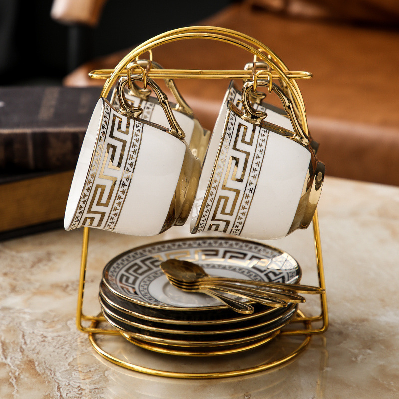 High-Quality Coffee Cup and Saucer Set 220ml Ceramic Coffee Cup European Style High-End Household Ins Style Factory Export