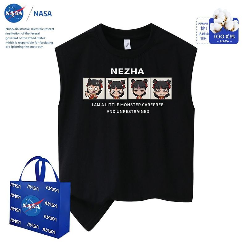 NASA 共同ブランド Ao Bing 子供用ベスト ノースリーブ Tシャツ 2025 夏新作 ハンサム ファッション アウター チョッキ トップ|undefined