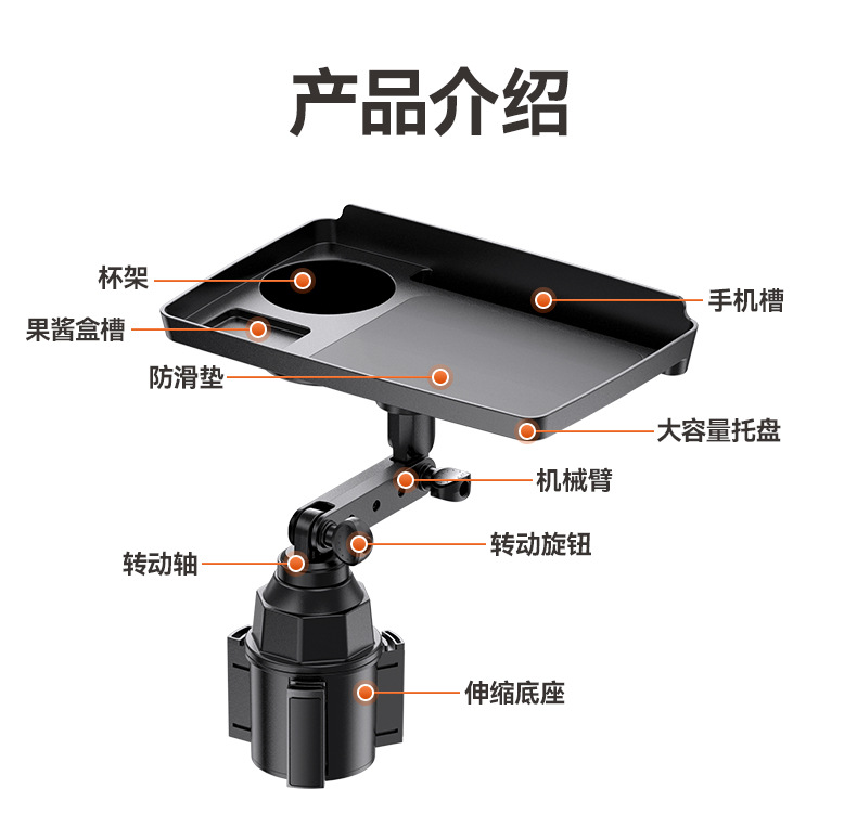Car tray, car center console cup holder, storage rack, in-car storage box, dining tray, phone holder, convenient small dining table