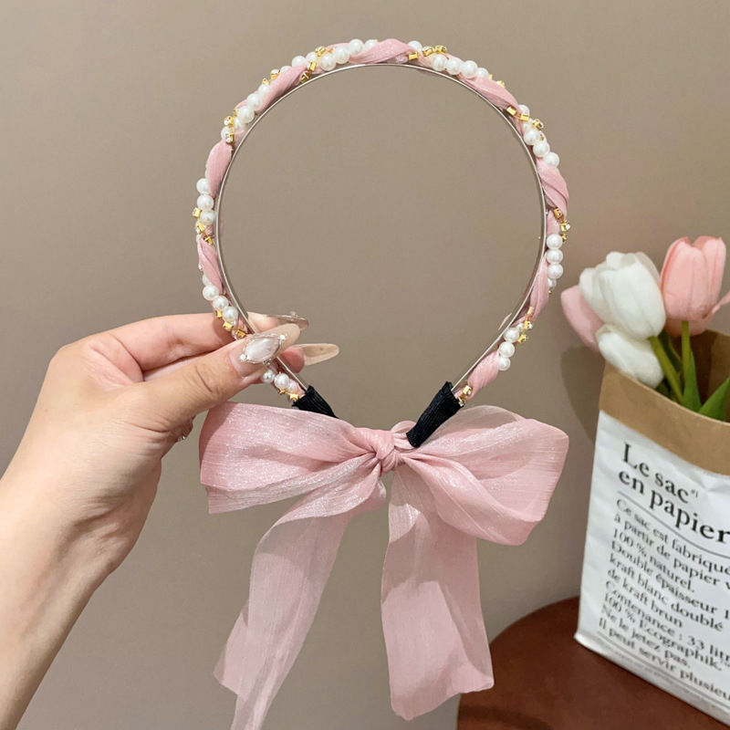 Verano flores trenzadas correa de cabello para mujeres atadas bufandas flotantes correa de cabello todo en un sistema de cinta correa de perlas correa de cabello