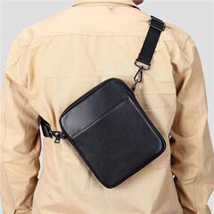 ヨーロッパとアメリカのカジュアルクロスボディバッグレトロ本革メンズショルダーバッグ牛革縦型ブラック多用途ボーイズスモールショルダーバッグ