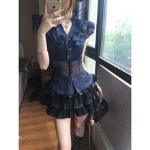 法式荷叶边微透飞飞袖衬衫女夏季2025新款收腰显瘦单排扣复古上衣