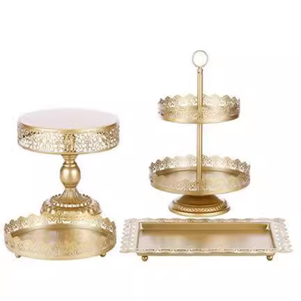 Postershop refrigerio estante de pasteles combinación de props de boda europeos creativos golden hueco estante de pasteles decoración de mesa de postres
