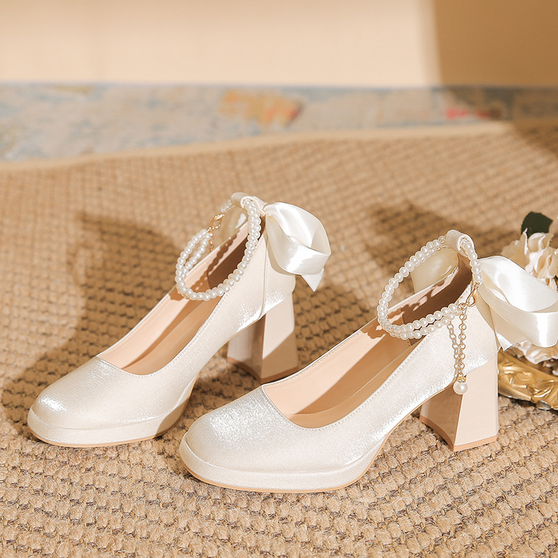 2026 Thick-Soled Waterproof Platform Mary Jane Shoes for Petite Women, New Bridal Shoes, Wedding Shoes, Bridesmaid High Heels