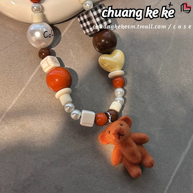 PVC Material Cute Geometric Bear PVC Beaded Mobile Phone Chain