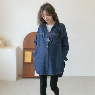 Spring new maternity clothes fashionable online red Western style Denim long sleeve shirt early spring trendy mom out long sleeve coat