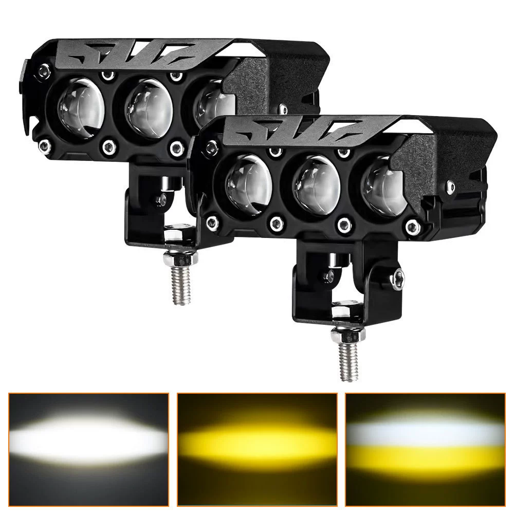 Прожекторы для автомобилей и мотоциклов Светодиодные фары двухцветные трехглазые дальнего и ближнего света водонепроницаемые электрические мотоциклетные фары для мощения