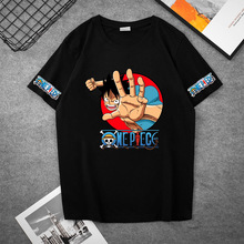 海贼王短袖路飞乔巴卡通简约印花T恤夏季时尚休闲宽松落肩款女装