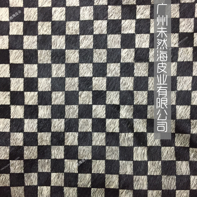 棋盘格马毛印花皮老鼠灰色牛毛1CM雪地靴箱包用新款真皮