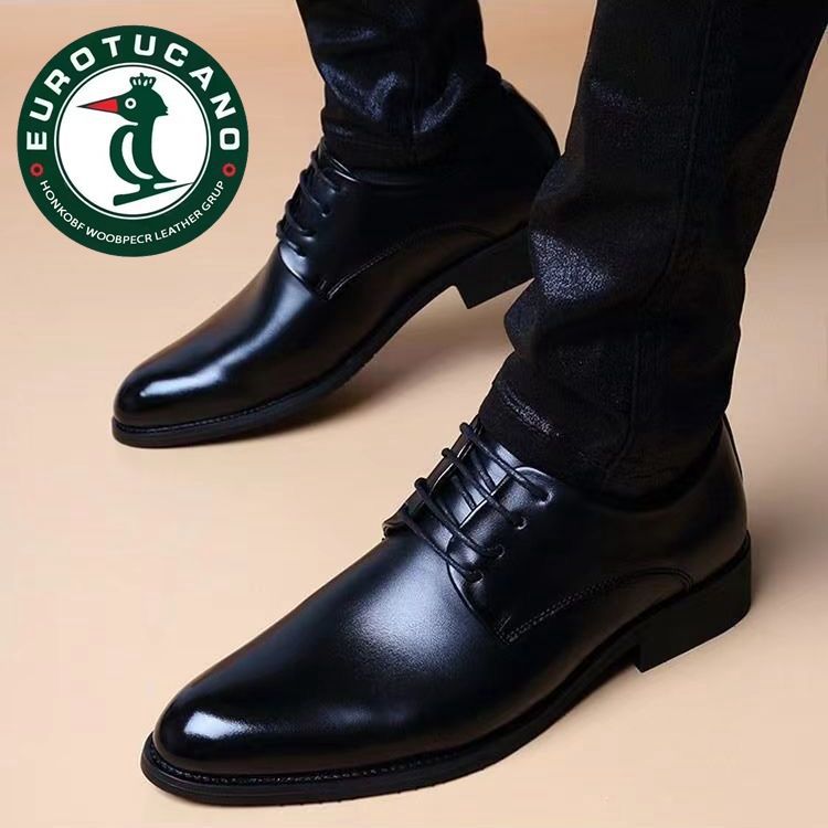 欧伦啄木鸟皮鞋男士软皮英伦风商务正装春秋休闲黑色新郎结婚鞋男