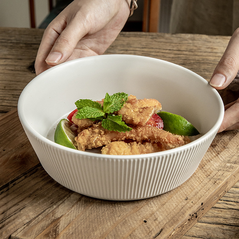 Xiaoyi Niebla en relieve textura ultra práctica tazón de verduras retrógrado tazón de cerámica tazón de ensalada personalidad simple y profunda exportación transfronteriza