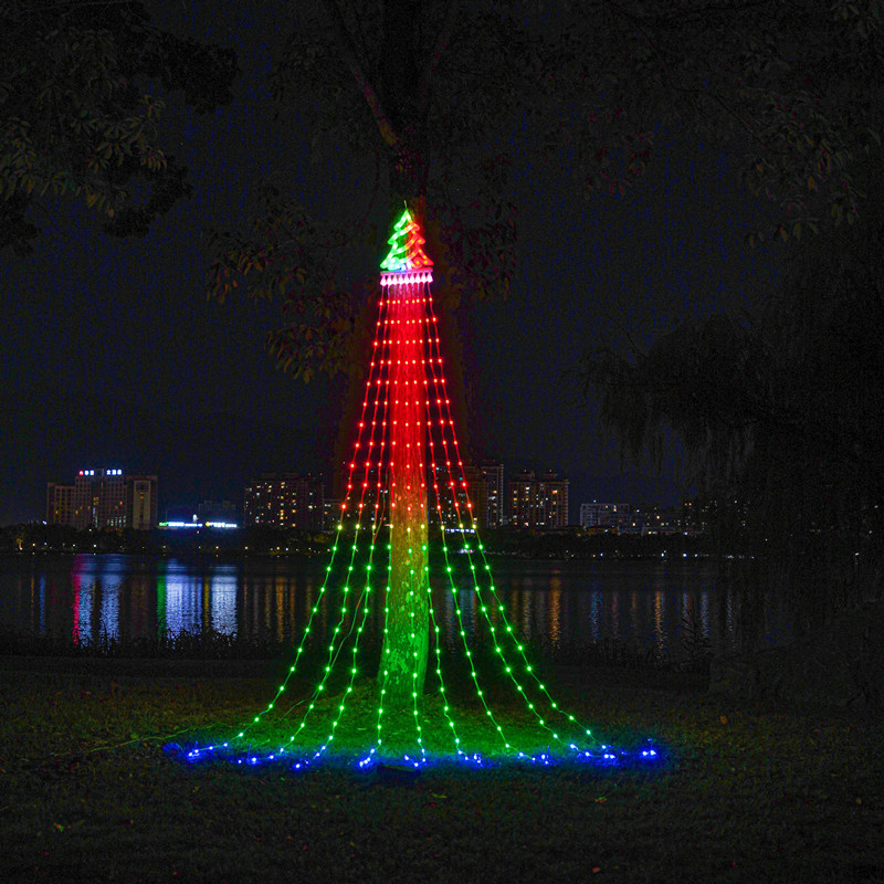 Christmas LED Five pointed Star Waterfall Light Christmas Tree Light Flowing Light Outdoor Decorative Light Garden Remote Control Solar Light_voghion.com