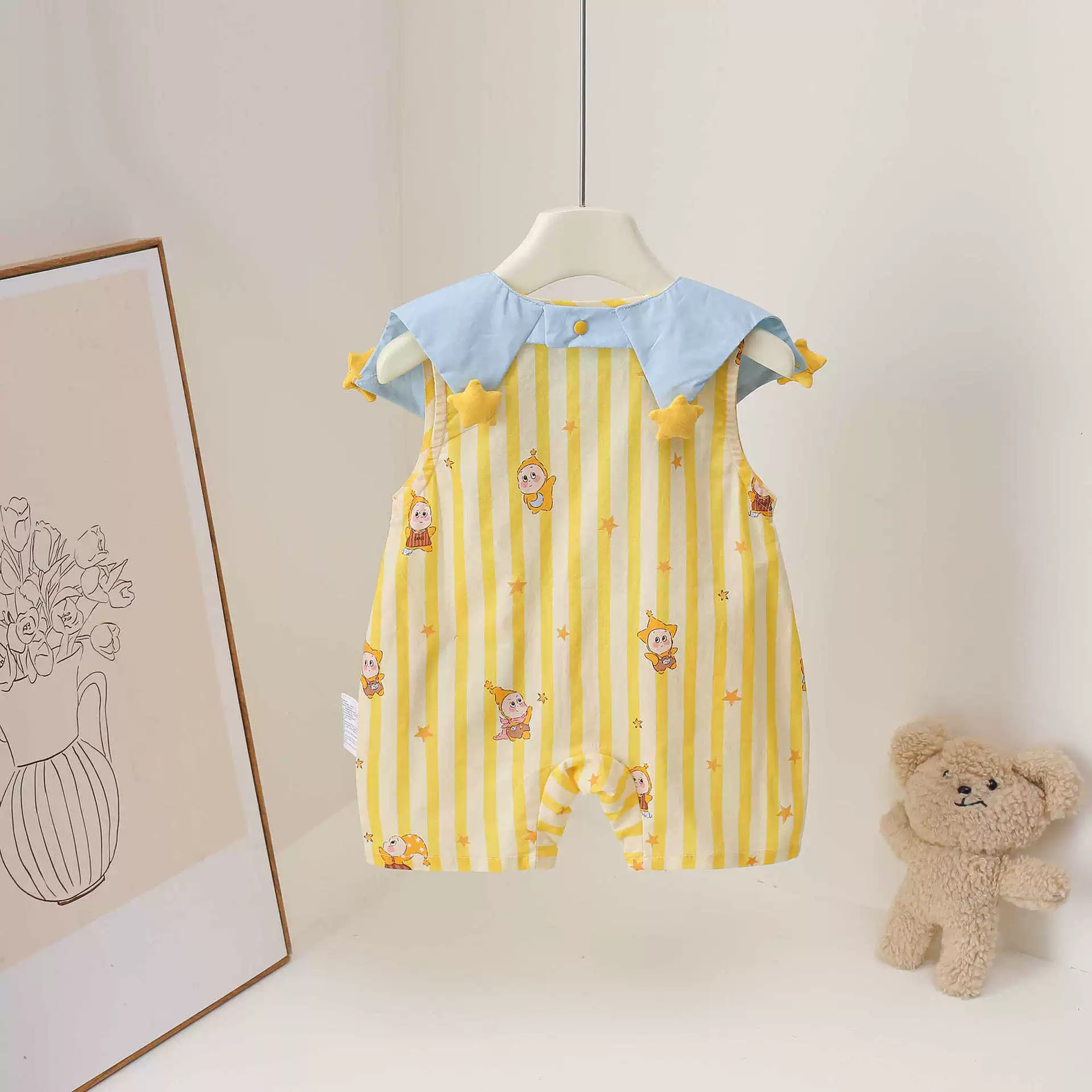 Детский летний тонкий комбинезон, летняя одежда, милый bodysuit для выхода без рукавов, западный стиль