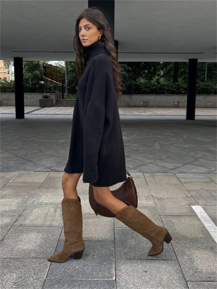 Autumn Winter Turtleneck Sweater Women Mid Length Thickened Russia Long Sleeved Knitwear