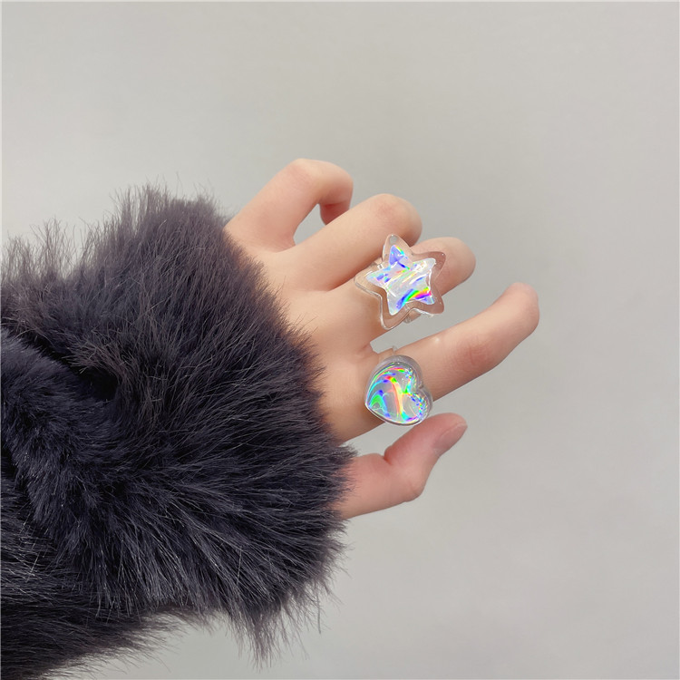 7g Weight Fashion Star Heart Shape Flower Plastic Resin Women's Rings