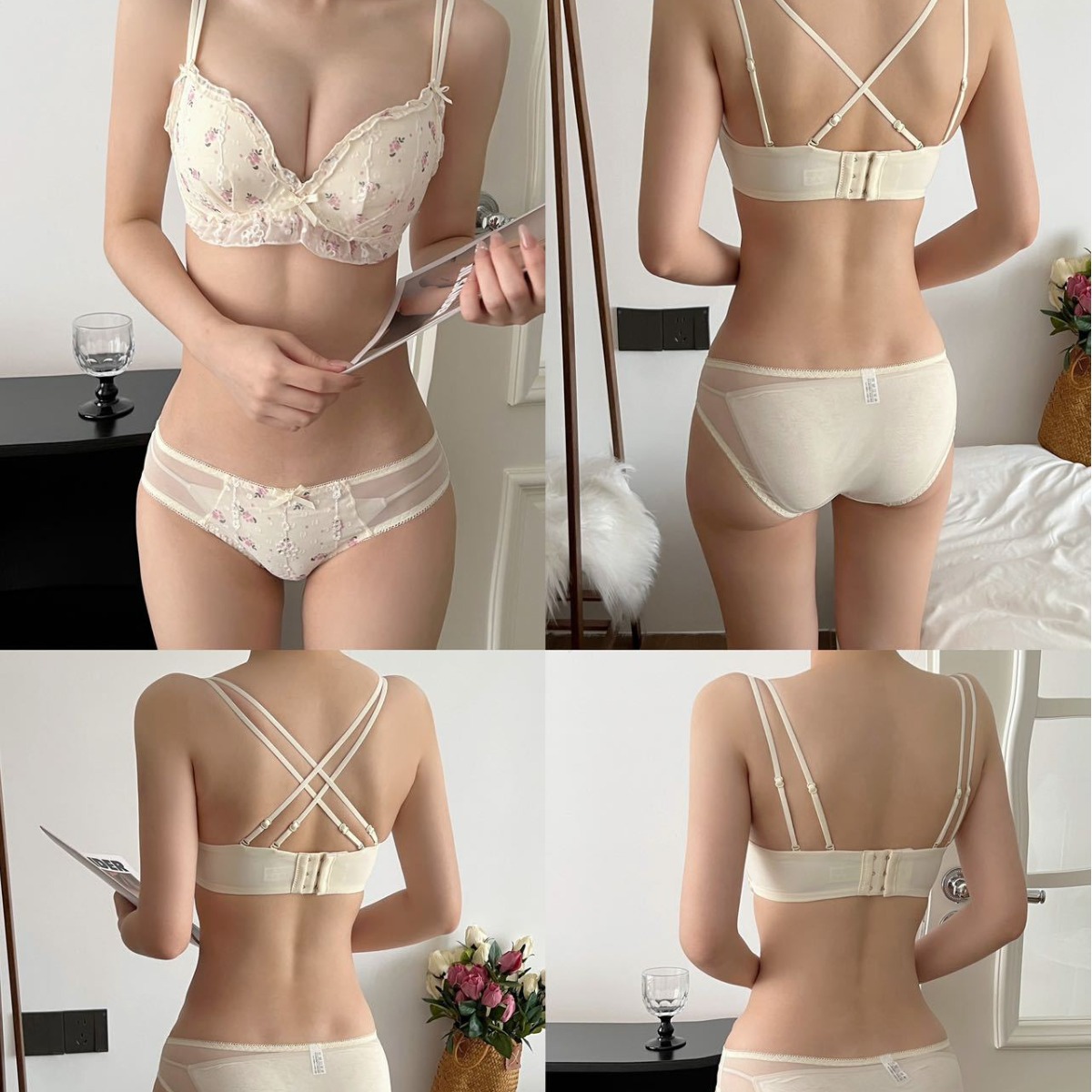 Venta directa de fábrica comercio electrónico transfronterizo Sudeste de Asia Vietnam Tailandia damas estilo francés delgado y fruncido sujetador floral