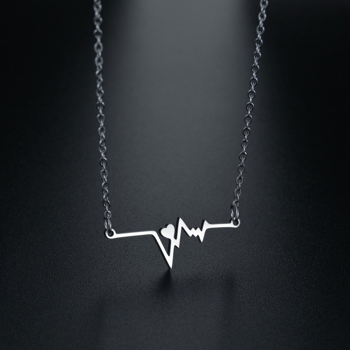 Korean Style Electrocardiogram Stainless Steel Necklace display picture 1