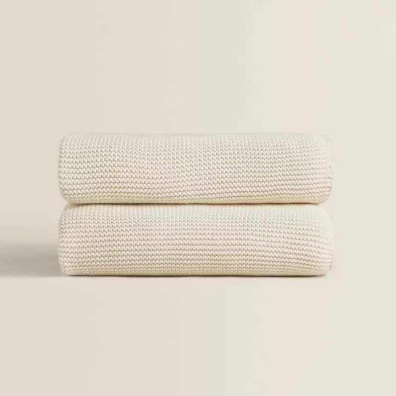 Zahome Solid Color Cotton Knitted Baby Blanket Simple Nap Multi-purpose Line Blanket Air Conditioning Leisure Blanket