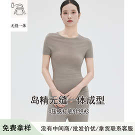 白露 三宅一生皱褶冰丝T恤圆领短袖上衣小众百搭凉感短袖针织衫夏