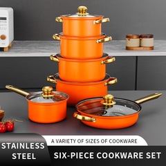 Cookware set potsクロスボーダー12点セットカラーステンレス鍋不粘着鍋金メッキ鍋セット