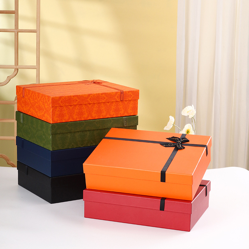 Caja de tapa naranja al por mayor caja de regalo de cumpleaños de gama alta caja dura caja de bufanda de suéter grande caja de regalo de mano de boda