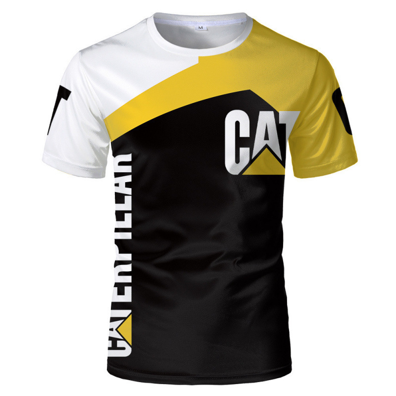 TK人気 CAT掘削機 3D立体インク メンズT アメリカンワークウェア風 通気速乾半袖Tシャツ|undefined