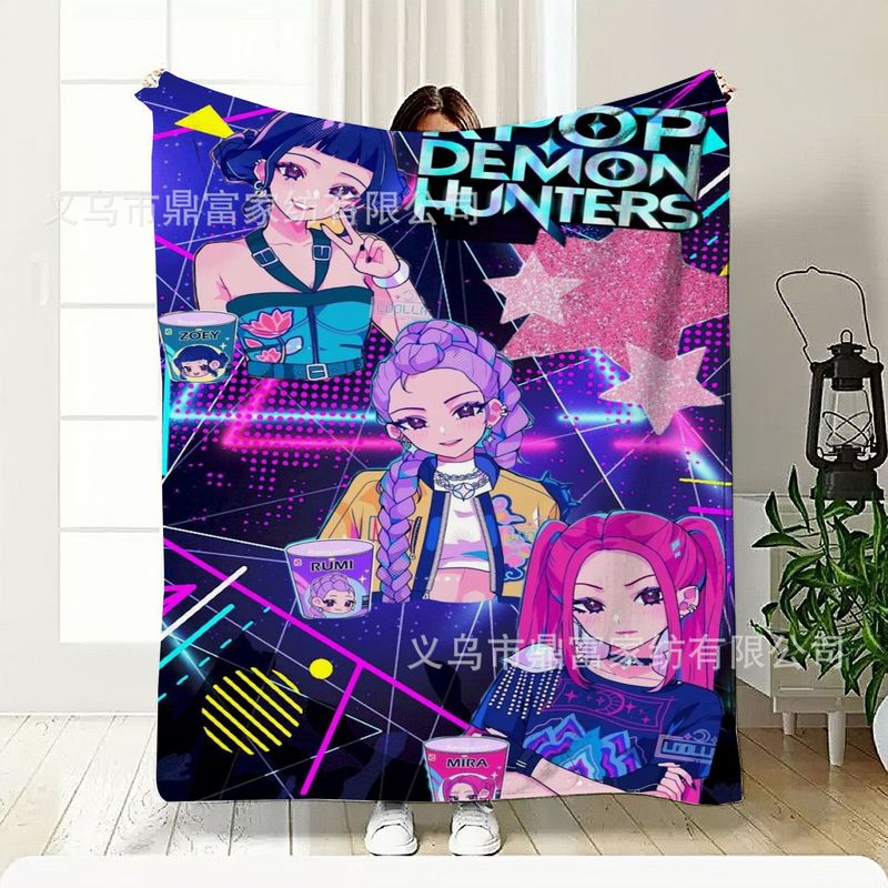 跨境法兰绒毛毯K Pop Demon Hunters Team Anime数码印花毛毯盖毯|undefined