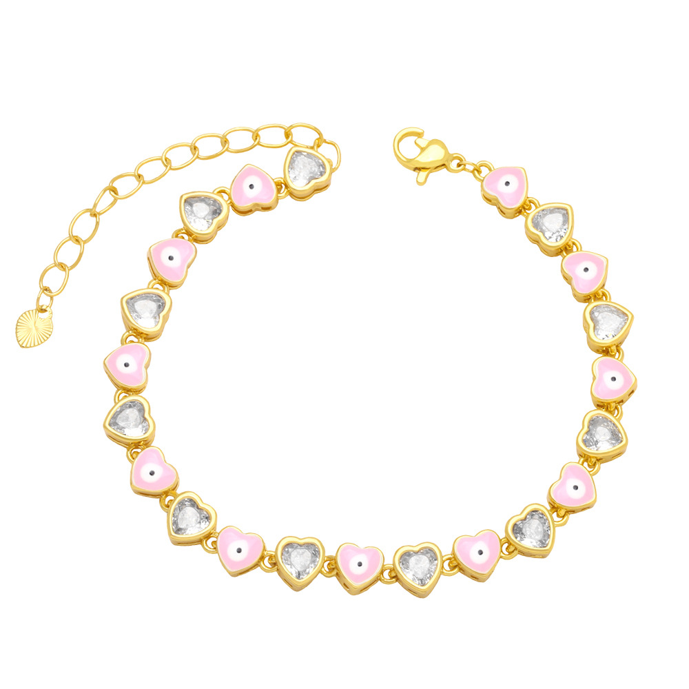 Fashion Copper Heart shape Eyes Bracelet Daily Zircon Copper Bracelets
