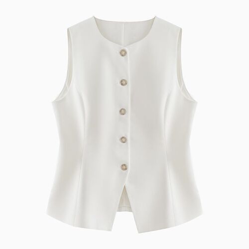 White Round Neck Sleeveless Vest Cardigan for Women - Summer 2025 Fashionable New Square Simple Slimming Stylish Top