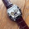 Brown strap silver case white dial