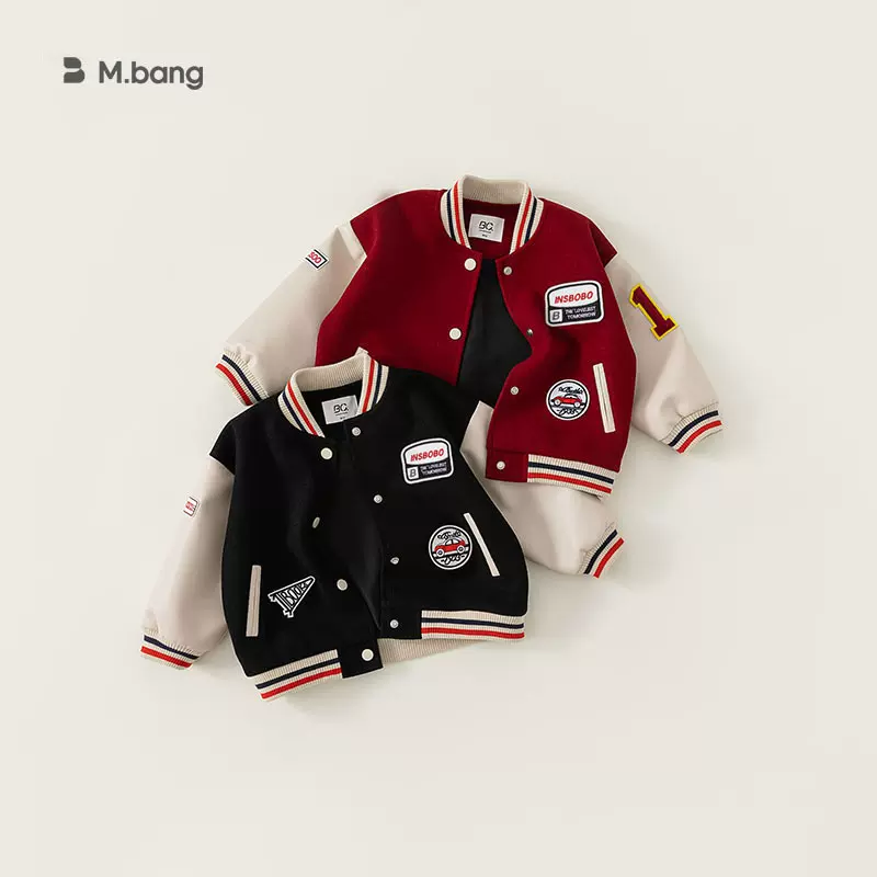 邦选童装男童棒球服外套美式学院风春秋款运动女孩撞色插肩上衣潮