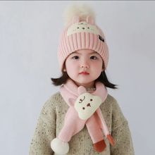 宝宝帽子围巾秋冬护耳套装卡通可爱毛线帽女童儿童帽子保暖男针织