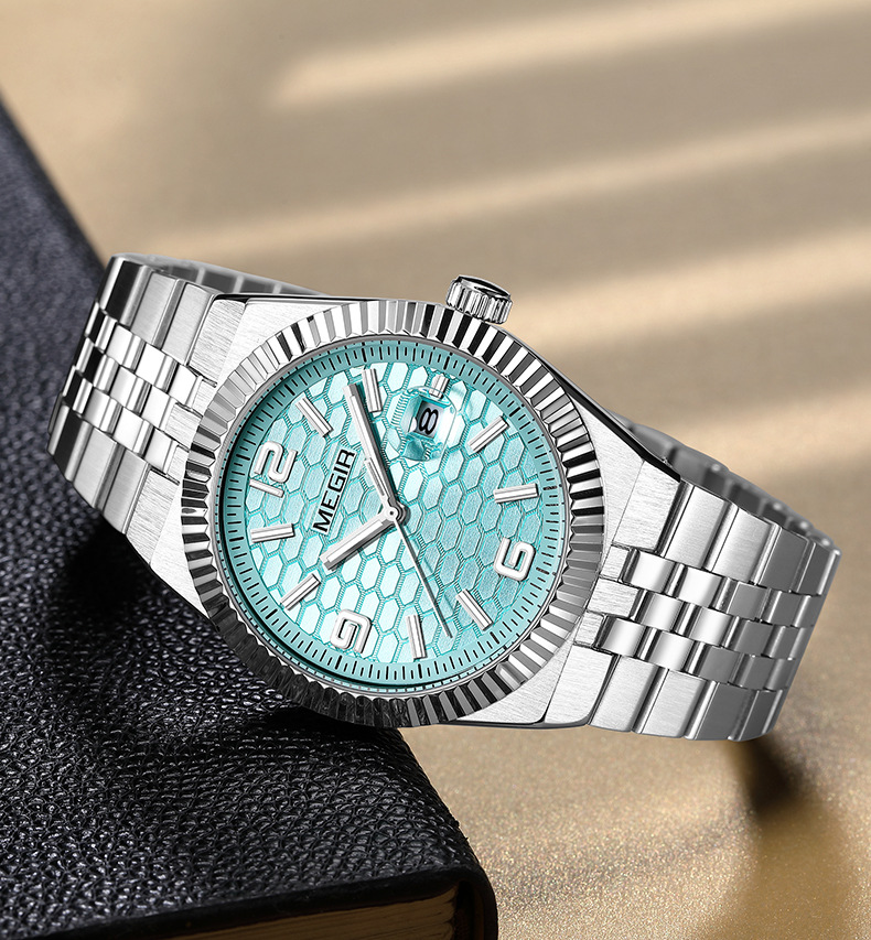 Men's Quartz Watch With Steel Strap And 3d Honeycomb Embossing_voghion.com