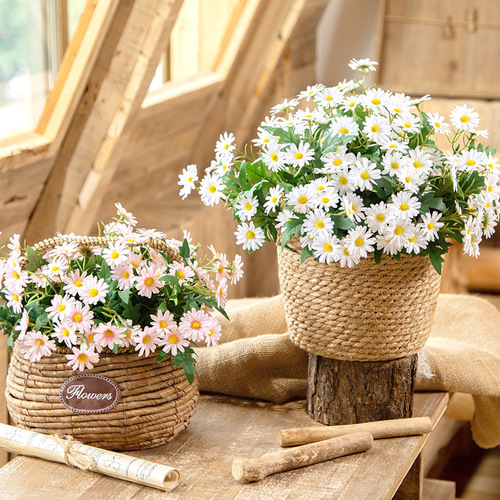 24-piece Chrysanthemum Simulation Flower White Chrysanthemum Bouquet Pastoral Wild Chrysanthemum Artificial Flower Chamomile Decoration Silk Flower Arrangement