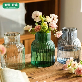北欧玻璃花瓶透明大号条纹水培鲜花客厅干花插花装饰摆件厂家批发