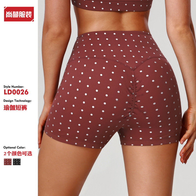 Cross-border polka dot print outdoor cycling tight shorts, popular in Europe and America, high-waisted, ruched, butt-lifting fitness yoga shorts Cross-border polka dot print outdoor cycling tight shorts, popular in Europe and America, high-waisted, ruched, butt-lifting fitness yoga shorts