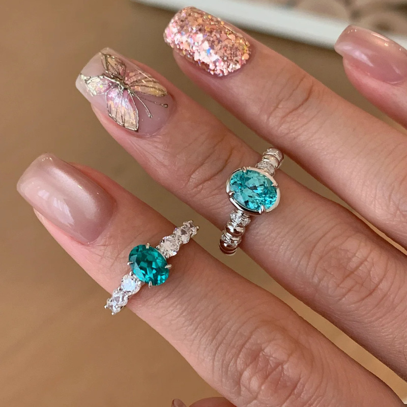 小众精致蓝色锆石戒指女轻奢风时尚个性通勤百搭高级感开口食指戒|undefined