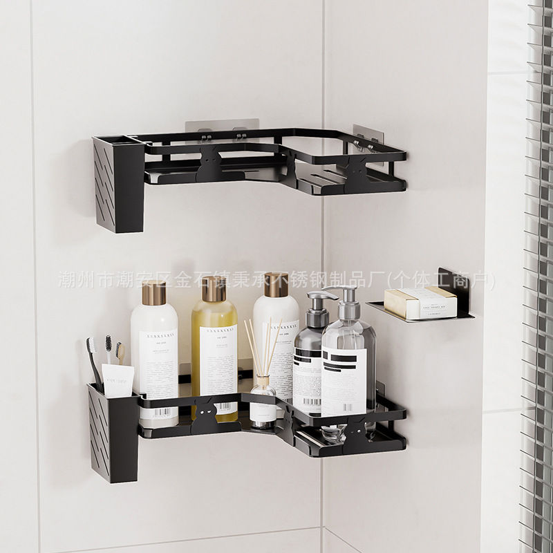 Estante triangular sin perforaciones, baño, baño, juego de lavado, estante de almacenamiento de artículos de baño de pared de almacenamiento