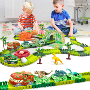 Dinosaur Themed Children's Toys Building Blocks Luminous Train Electric Rail Car Set Wholesale