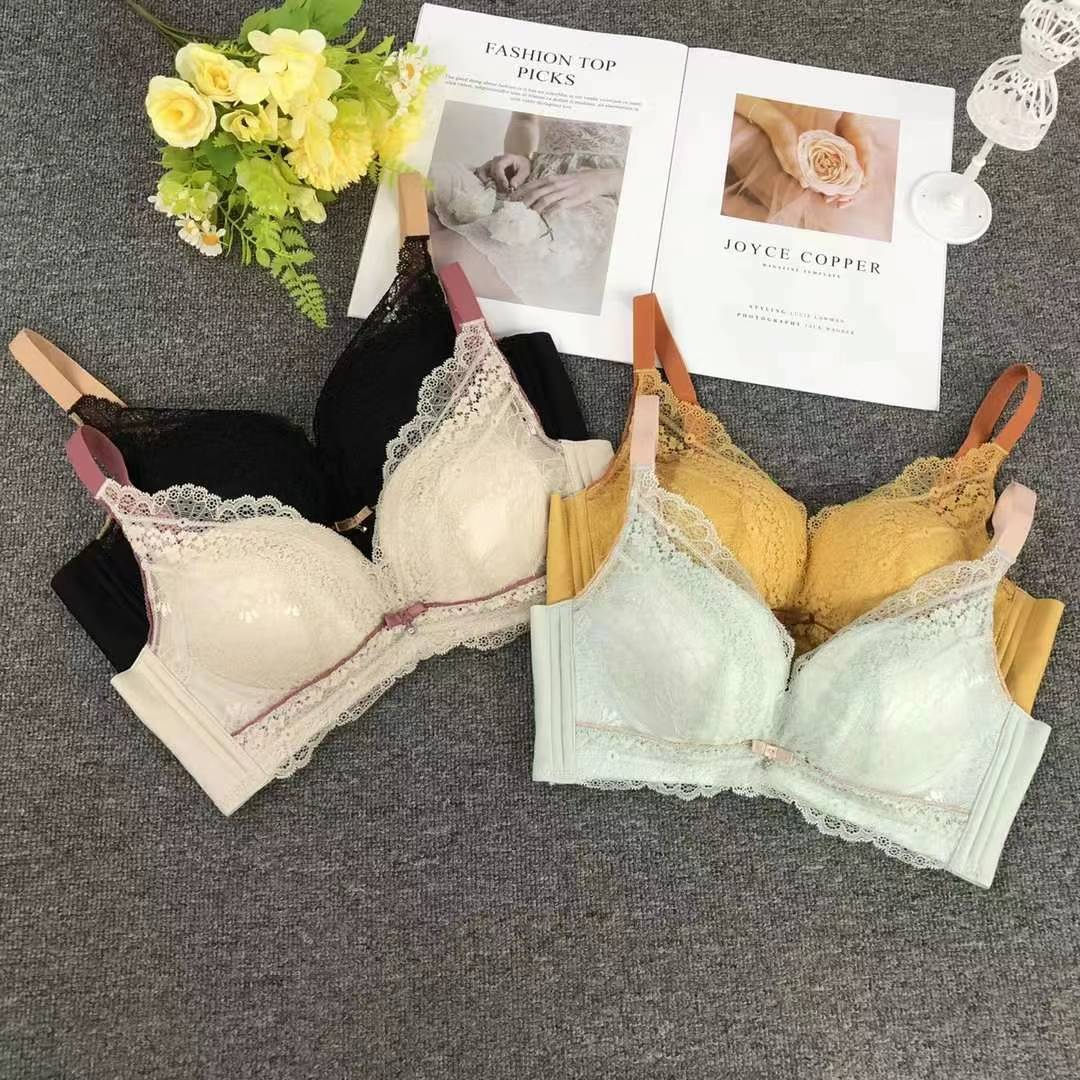 Nuevo sujetador de alta calidad de moda de encaje jacquard transpirable ajustable cómodo tres botones de colado ropa interior mujer
