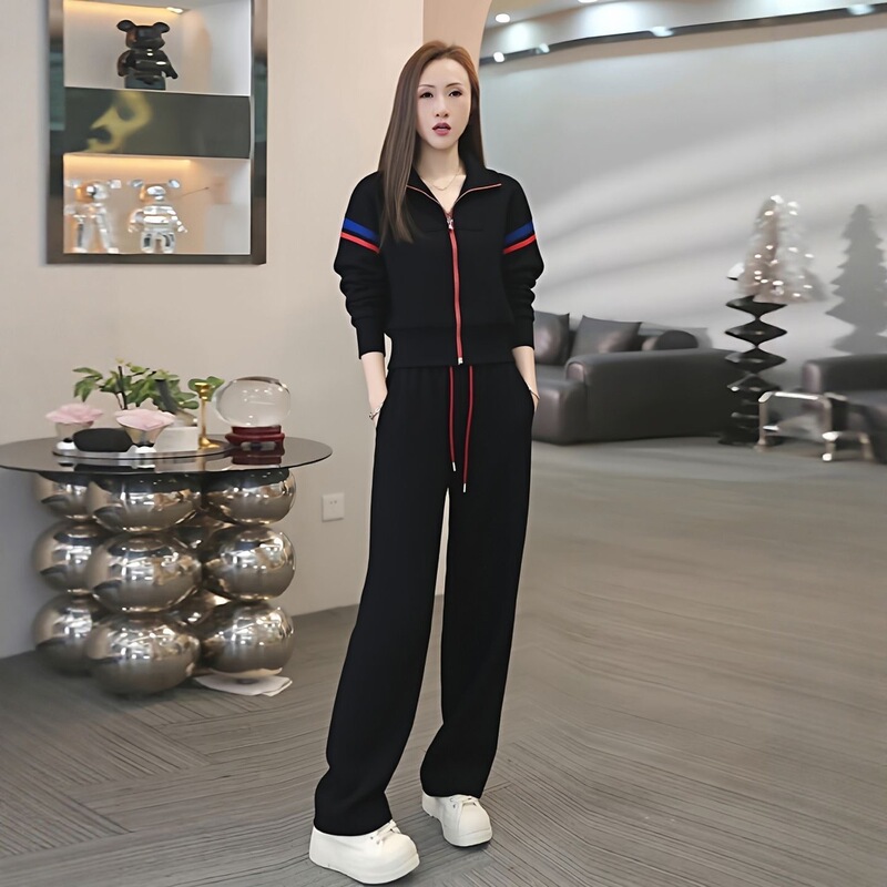 撞色卫衣运动套装女2025超火新款黑色两件套秋装休闲洋气时尚减龄|undefined