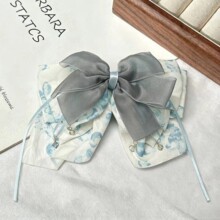 韩国海盐蓝飘带蝴蝶结碎花马尾抓夹女点缀高颅顶时尚高端鲨鱼夹子