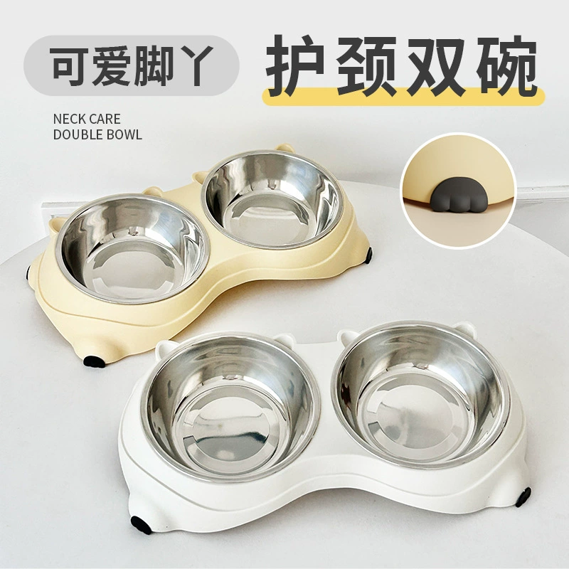 Миска для кошек, защита от ударов, защита шеи, двойная миска с наклонным ртом, миска для кормления и питья, миска для кошек «два в одном», миска из нержавеющей стали