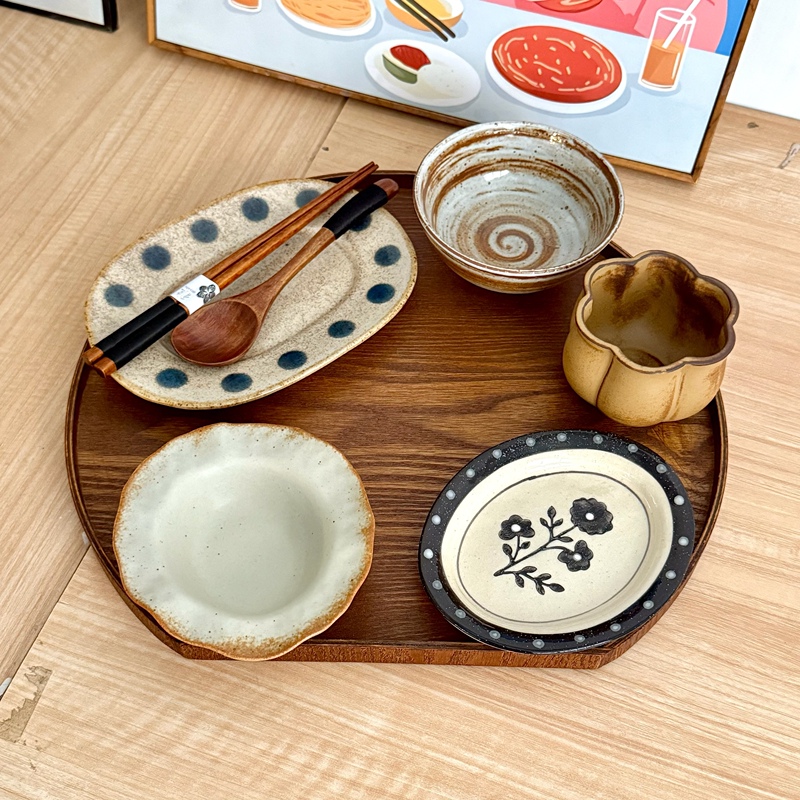 Hand-Painted Pottery Fun Retro Coarse Pottery Style Exquisite One-Person Dining Set Bowls Exquisite High-End Serving